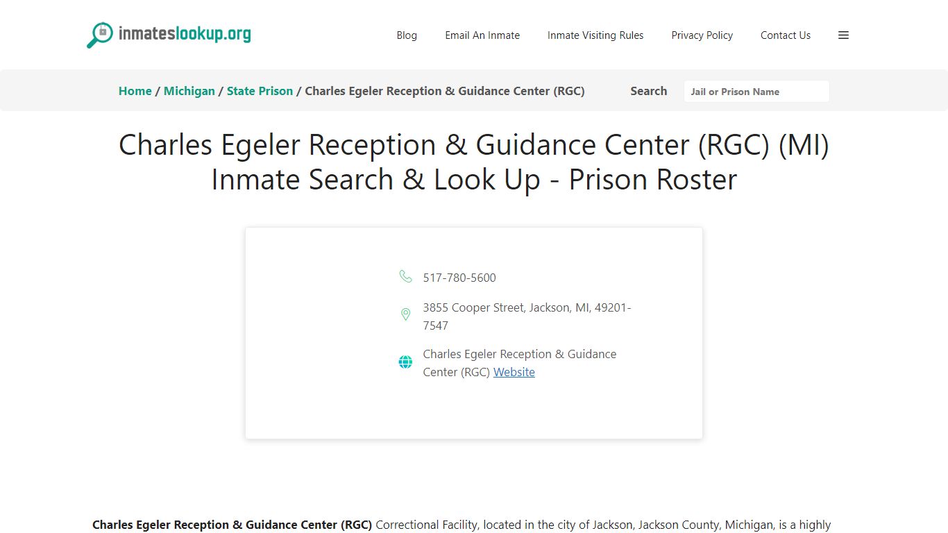 Charles Egeler Reception & Guidance Center (RGC) (MI) Inmate Search ...