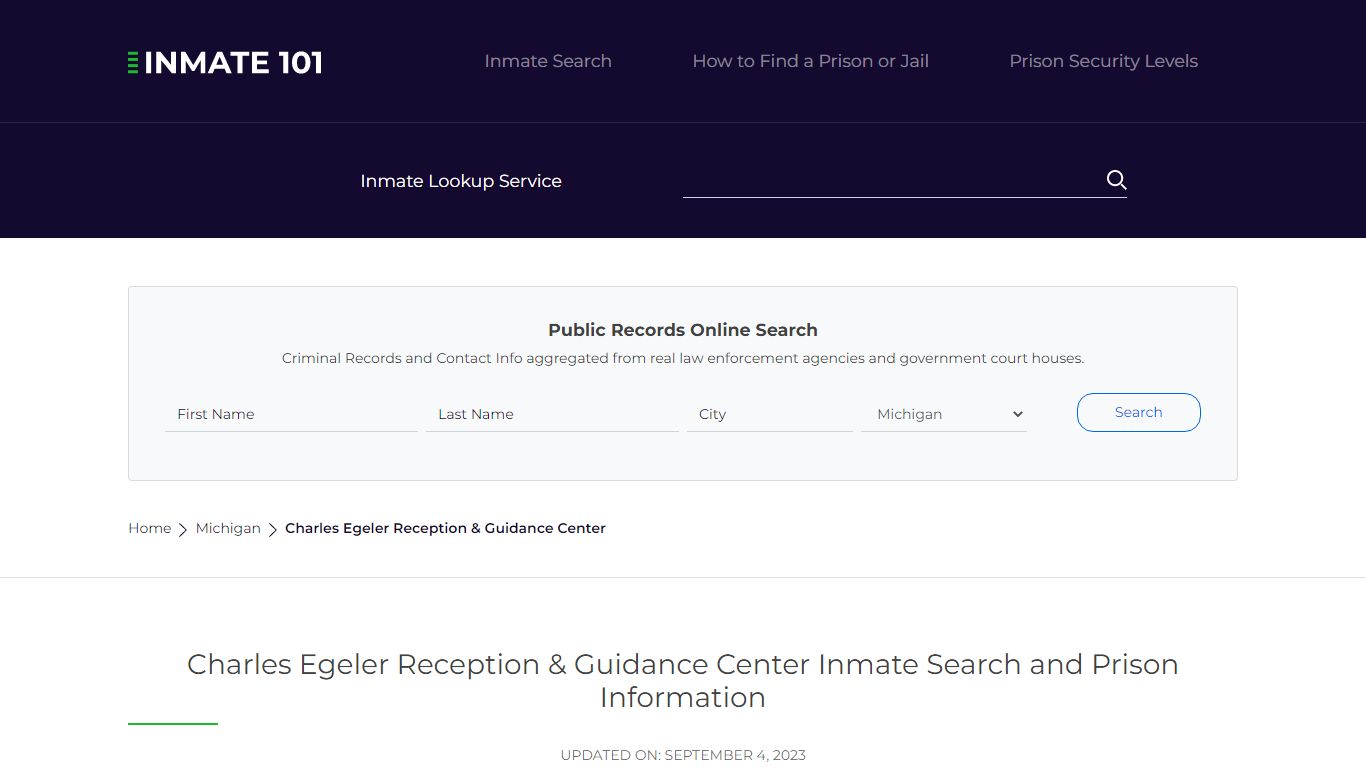 Charles Egeler Reception & Guidance Center Inmate Search, Visitation ...